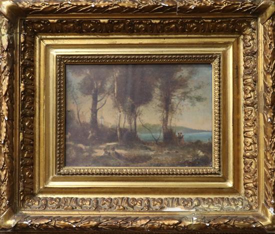 After Corot Figures in a coastal landscape 5.75 x 8in.